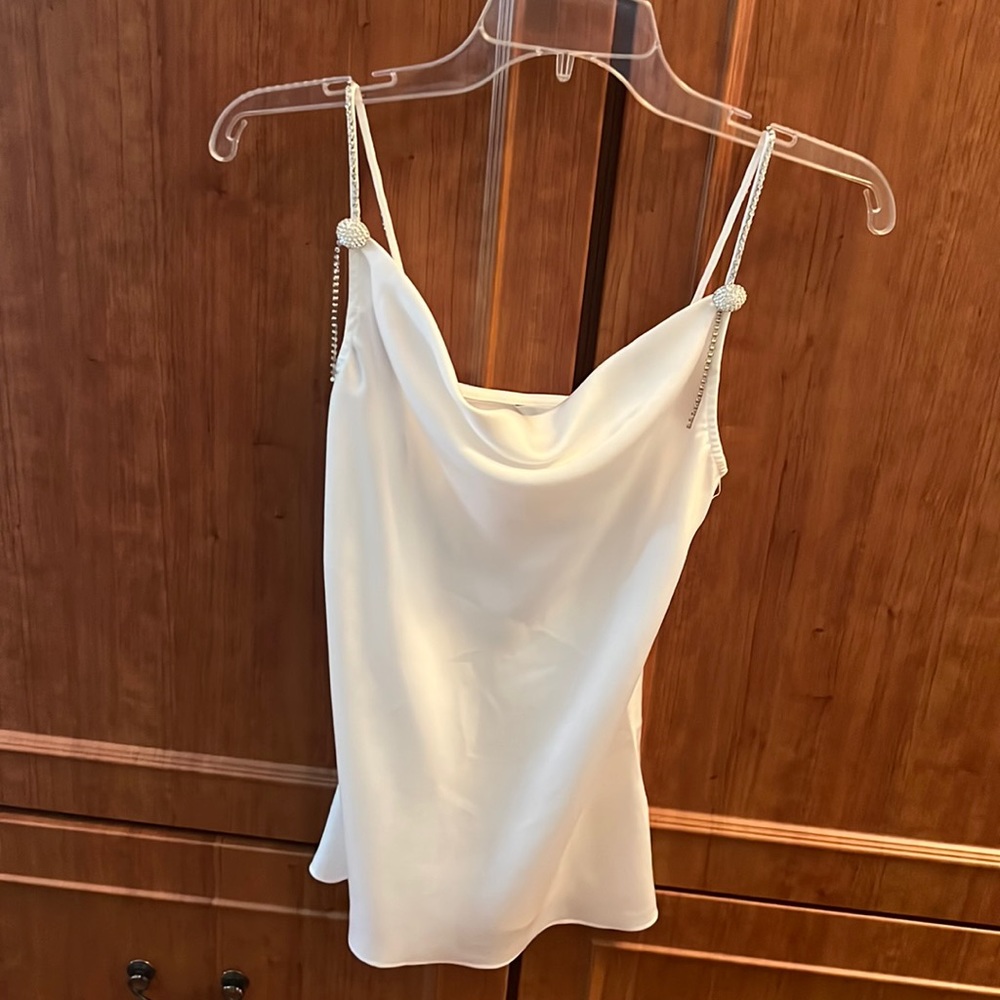 J.ING Draped neck Rhinestone Camisole SZ XS White